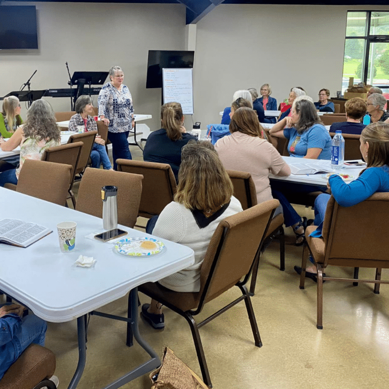 Adult ministries at Crosspoint Church in Jonesborough TN. Women meeting together and reading the Bible.